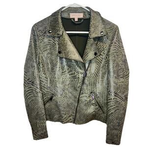 PHILOSOPHY Moto Jacket Womens Small Faux Leather AOP Printed Green Leaf